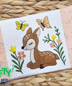 Spring Deer Mug Rug Embroidery Design (MRM)