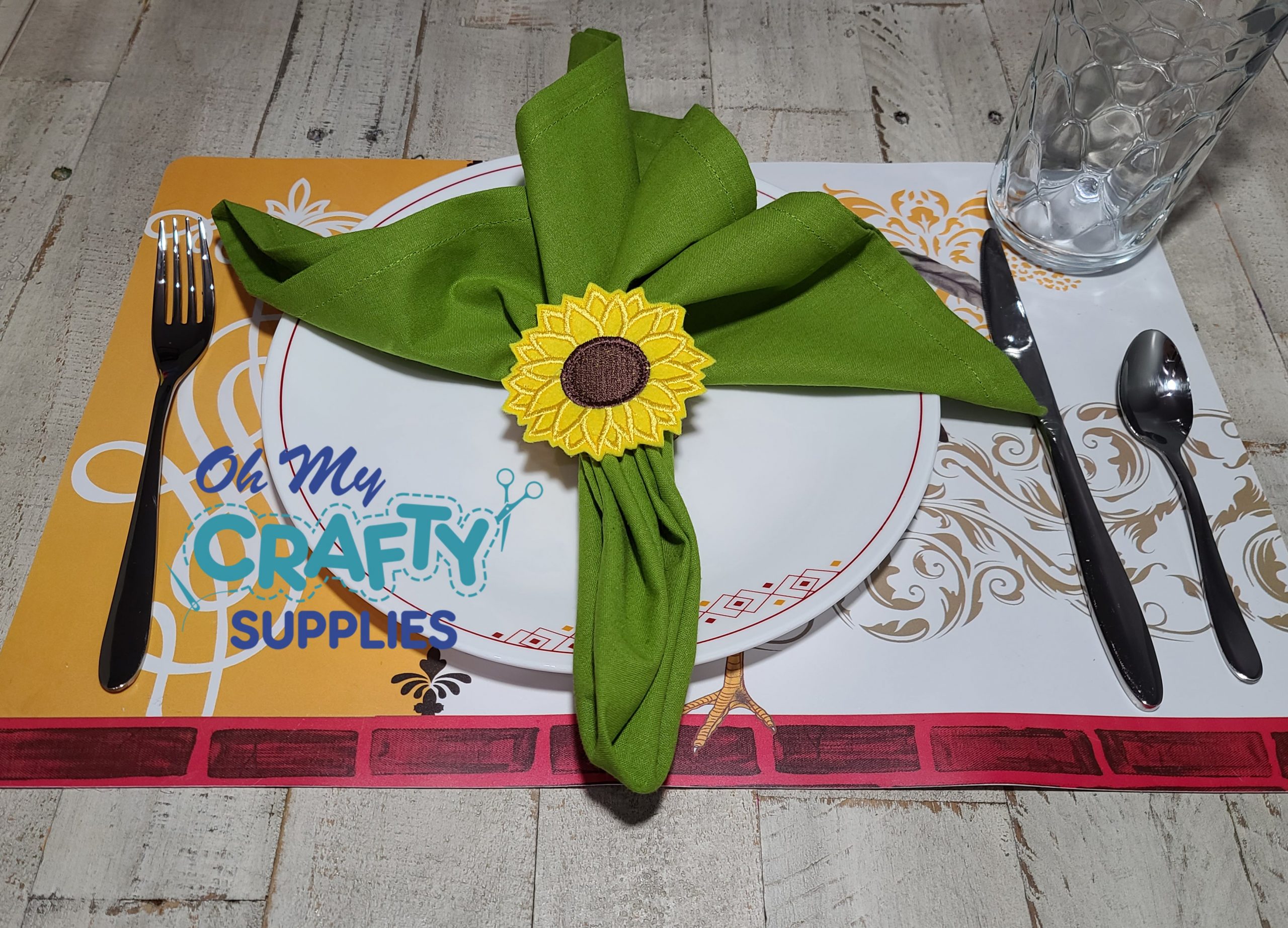 ITH Sunflower Napkin Ring Embroidery Design