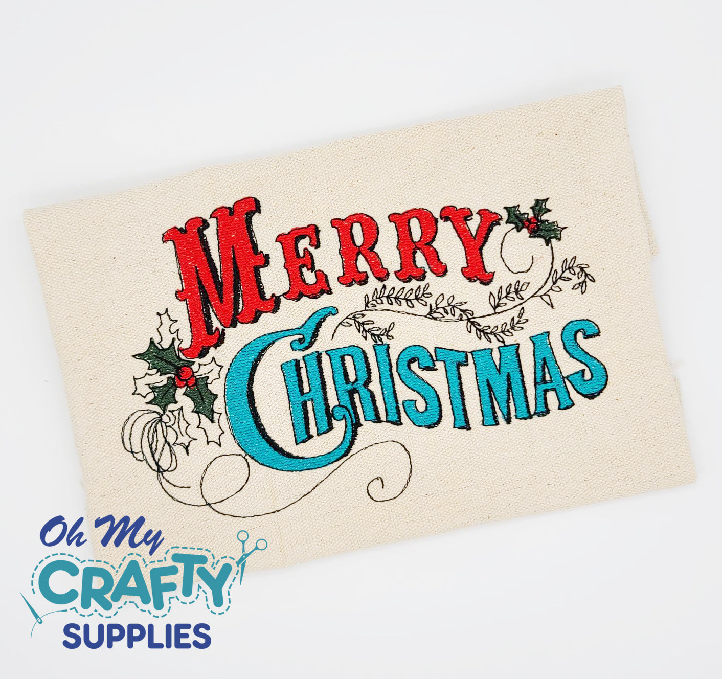 Merry Christmas Holly Embroidery Design