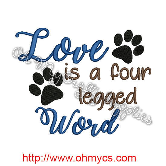 Four Legged Word Embroidery Design