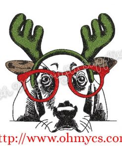 Sketch Christmas Basset Hound Dog Embroidery Design