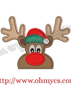 Red Nose Reindeer Peeker Applique Design