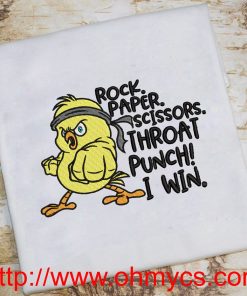 Rock Paper Scissors Chick Embroidery Design