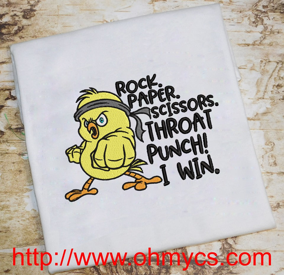 Rock Paper Scissors Chick Embroidery Design