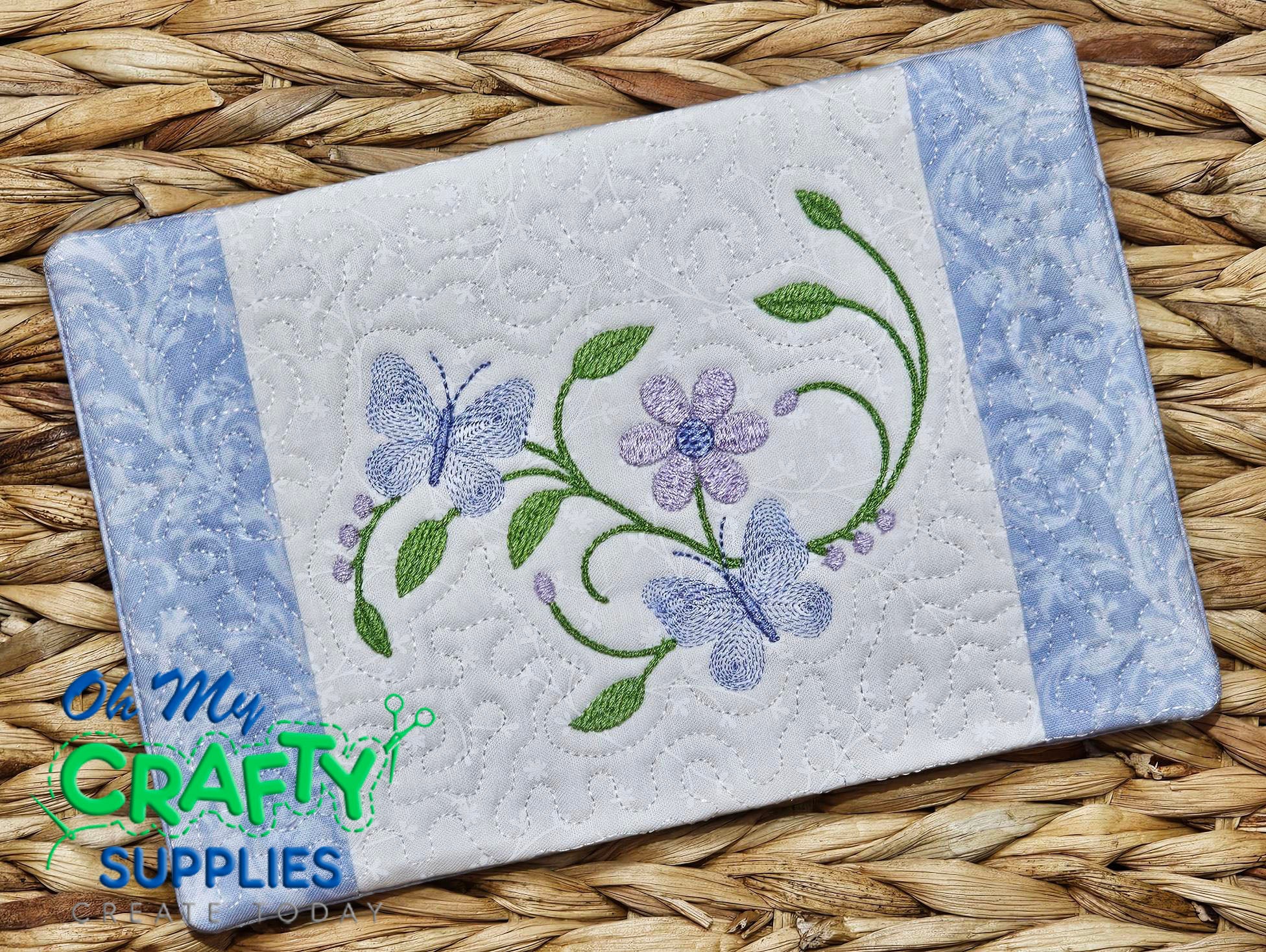Butterfly Vines Mug Rug Embroidery Design (MAD)