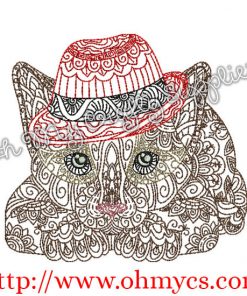 Henna Cat in the Hat Embroidery Design