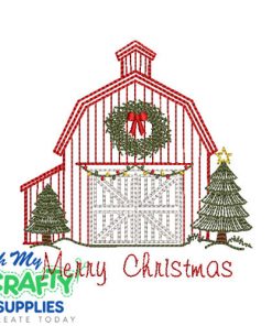 Christmas Barn Sketch Embroidery Design