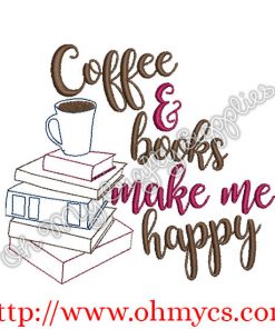Coffee and Books Embroidery Design