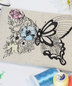 Blended Floral Butterfly Embroidery Design