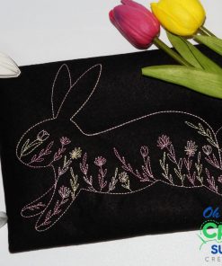Floral Line Art Bunny Embroidery Design