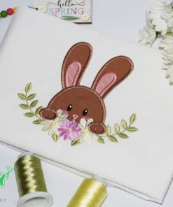 Floral Peeking Bunny Applique Embroidery Design