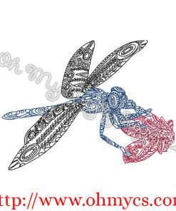 Henna Dragon Fly Embroidery Design