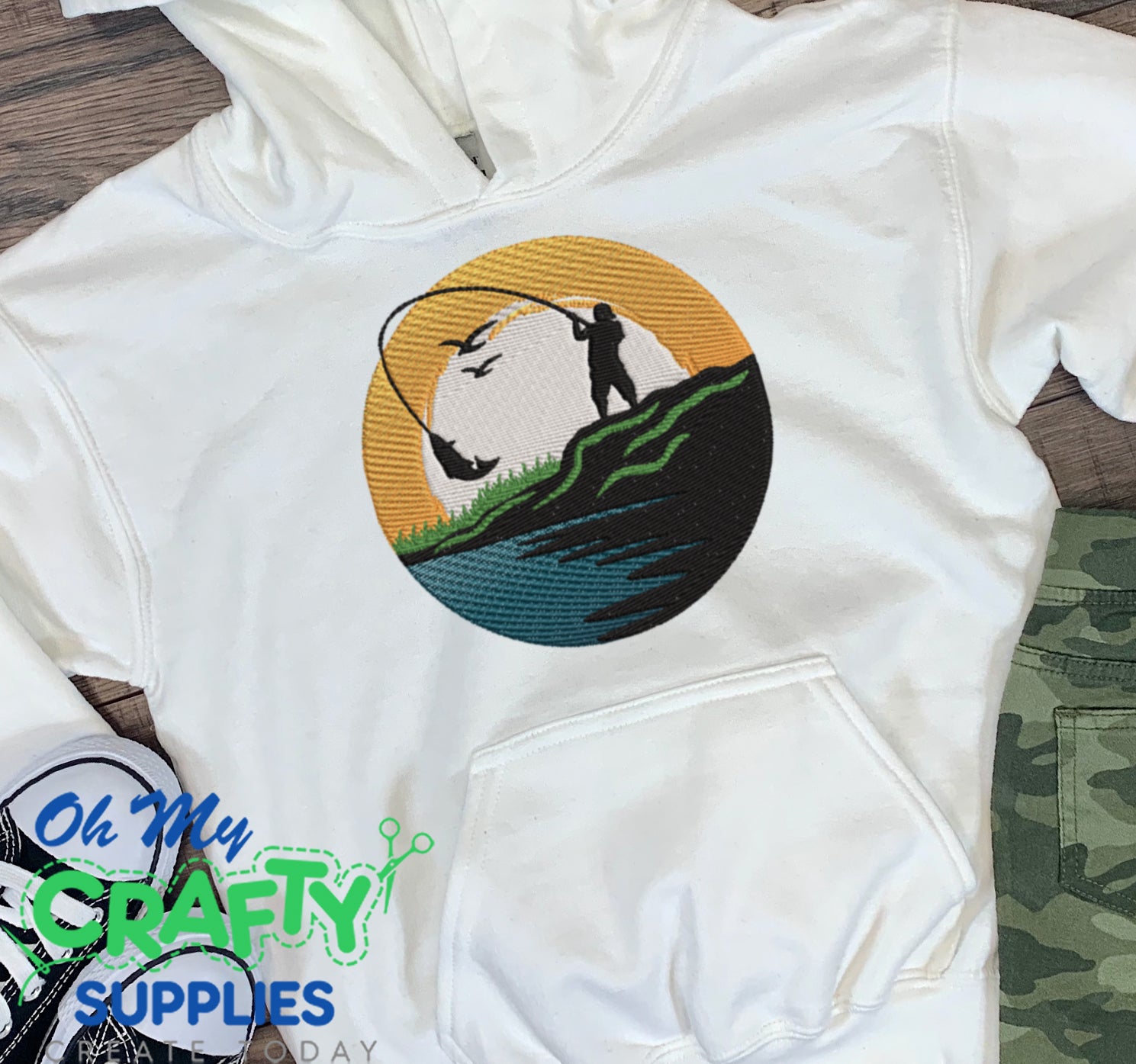 Fishing at Sunset Embroidery Design