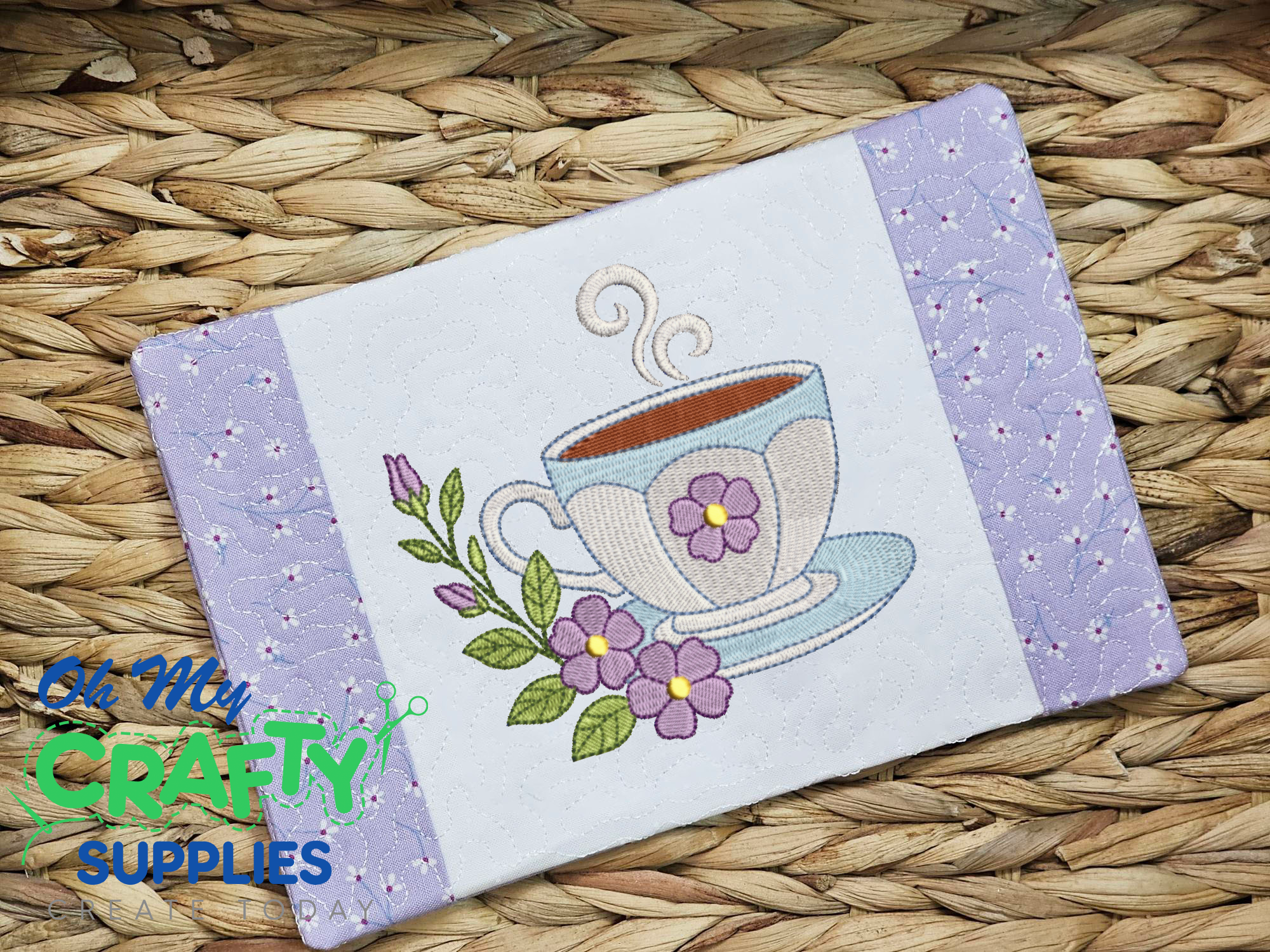Floral Cup 25 Mug Rug Embroidery Design (REV)