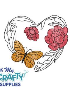 Floral Heart Butterfly Embroidery Design