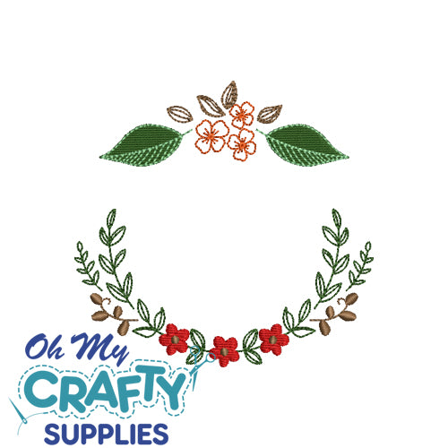 Floral Leafy Monogram Frame Embroidery Design