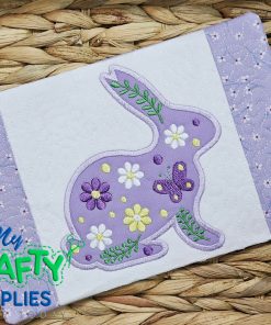Floral Silhouette Bunny Mug Rug Embroidery Design (REV)