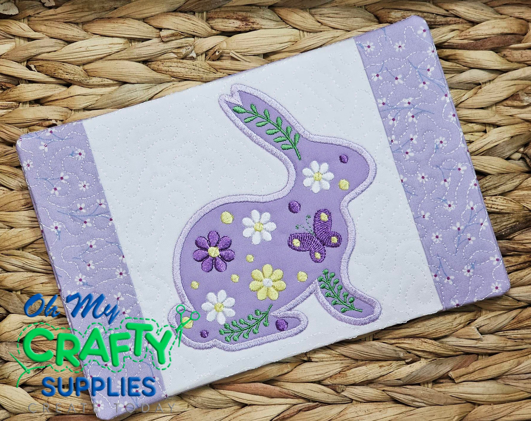 Floral Silhouette Bunny Mug Rug Embroidery Design (REV)