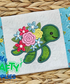 Floral Turtle Mug Rug Embroidery Design (MAD)