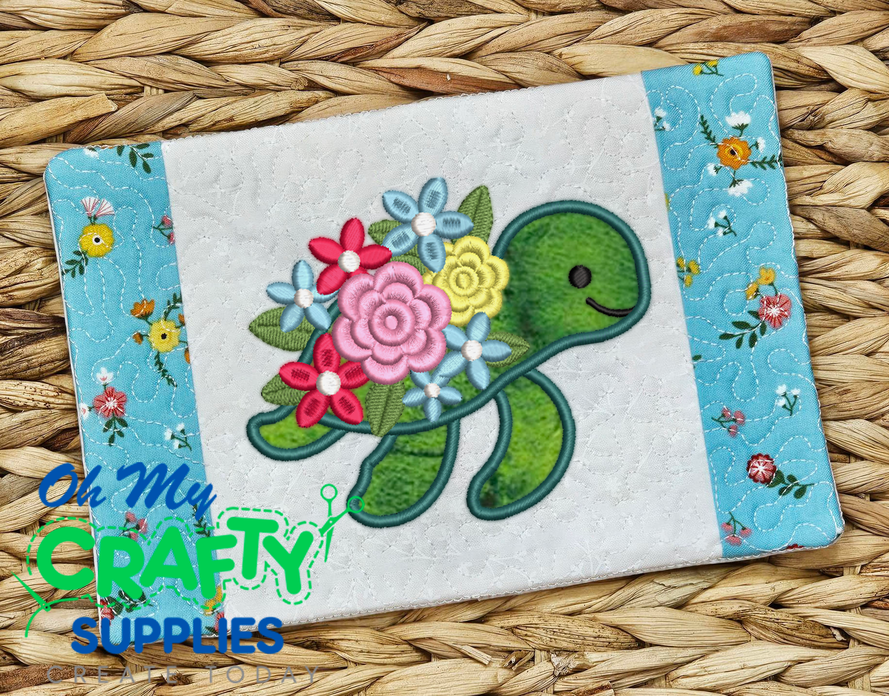 Floral Turtle Mug Rug Embroidery Design (MAD)