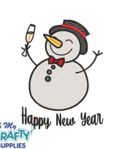 Happy New Year Snowman Sketch Embroidery Design
