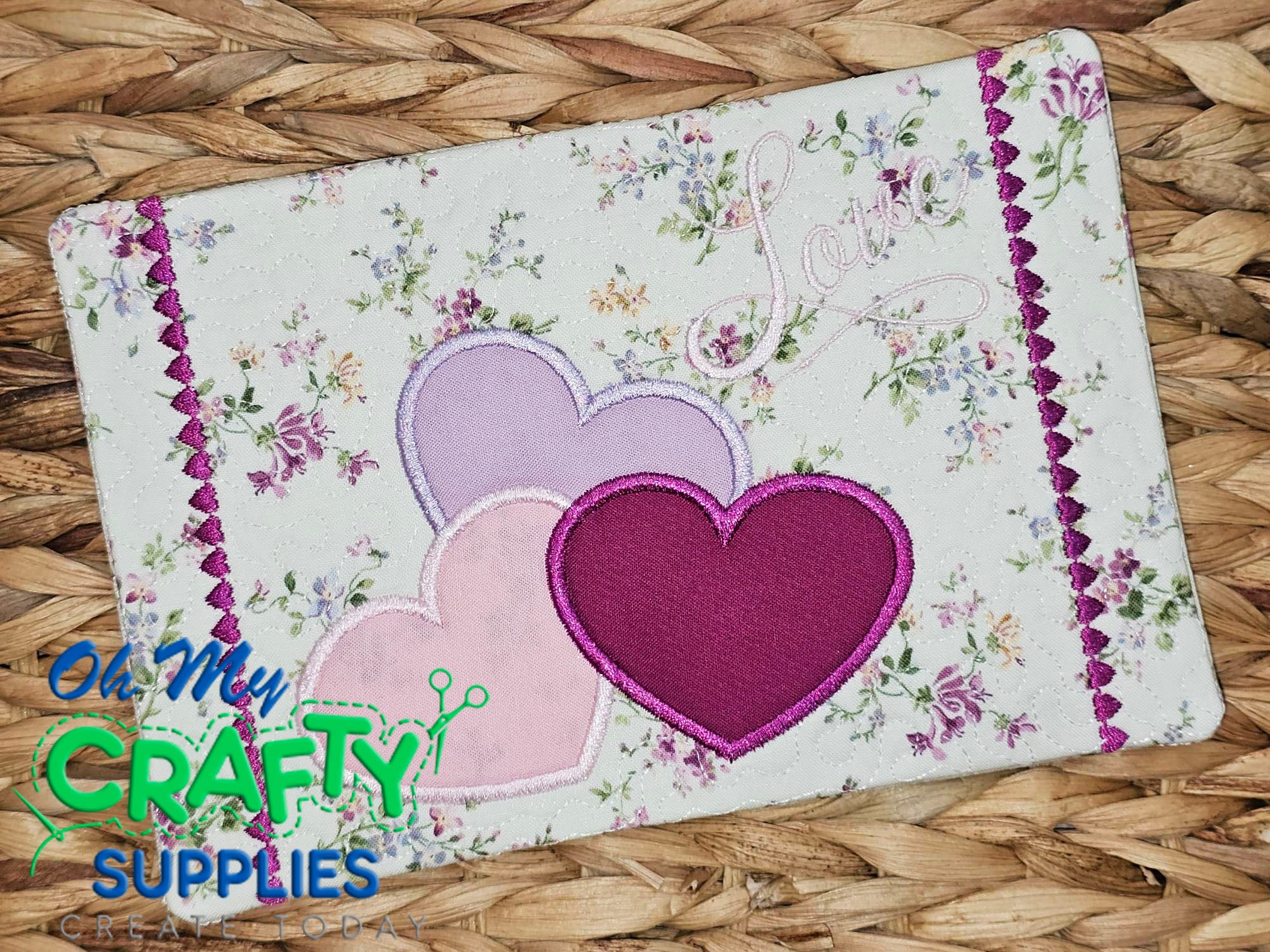 Heart Trio Mug Rug Embroidery Design (REV)