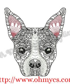 Henna Boston Terrier Embroidery Design