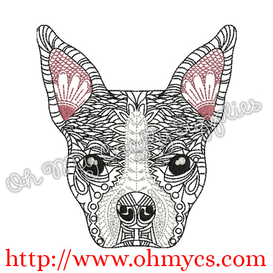 Henna Boston Terrier Embroidery Design