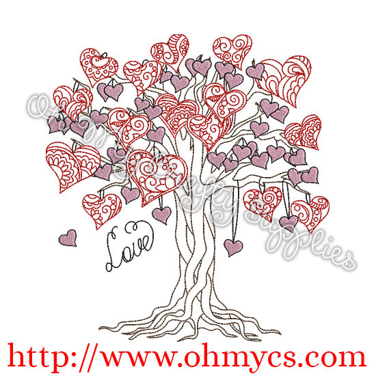 Henna Heart Tree Embroidery Design