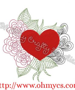 Henna Heart with Flowers Embroidery Design