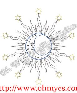 Henna Moon Face Embroidery Design