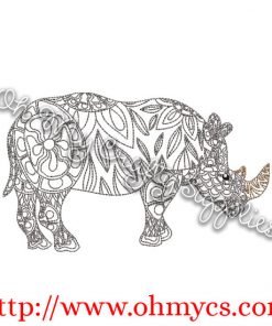 Henna Rhino Embroidery Design