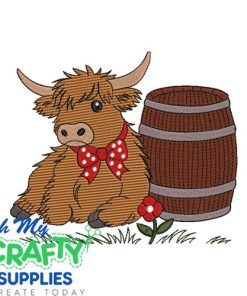 Highland Cow with Barrel Embroidery Design