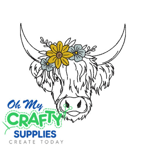 Highland Sketch Cow 722 Embroidery Design