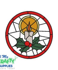 Holly Candle Stain Glass Embroidery Design