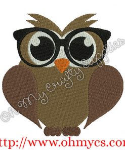 Hoot Owl With Glasses Embroidery Design