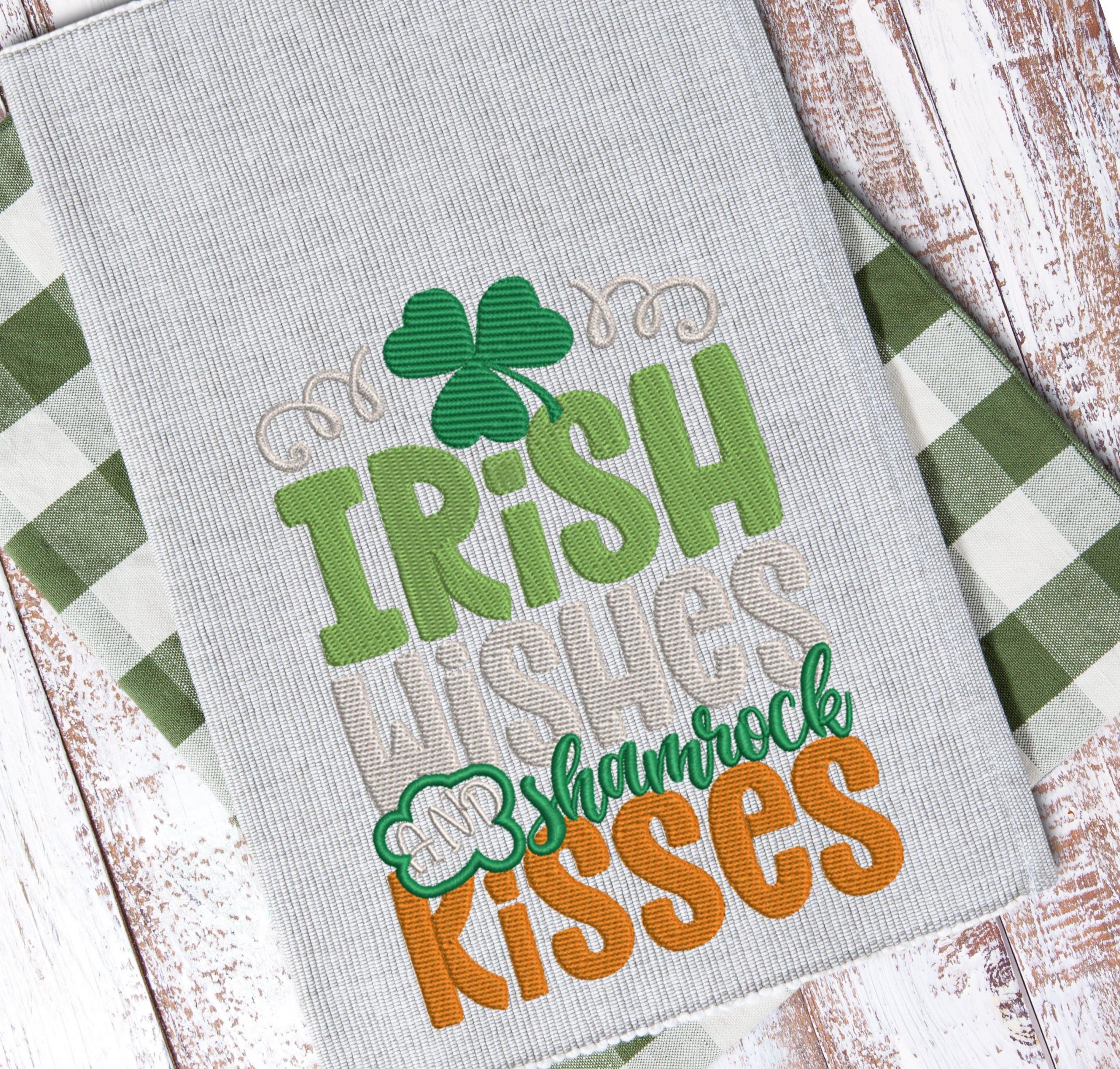 Irish Wishes Shamrock Kisses Embroidery Design