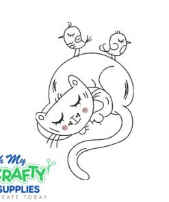 Lazy Cat with Birds Embroidery Design