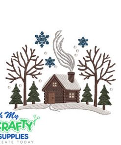 Winter Log Cabin Embroidery Design