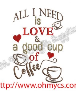 Love & Coffee Embroidery Design
