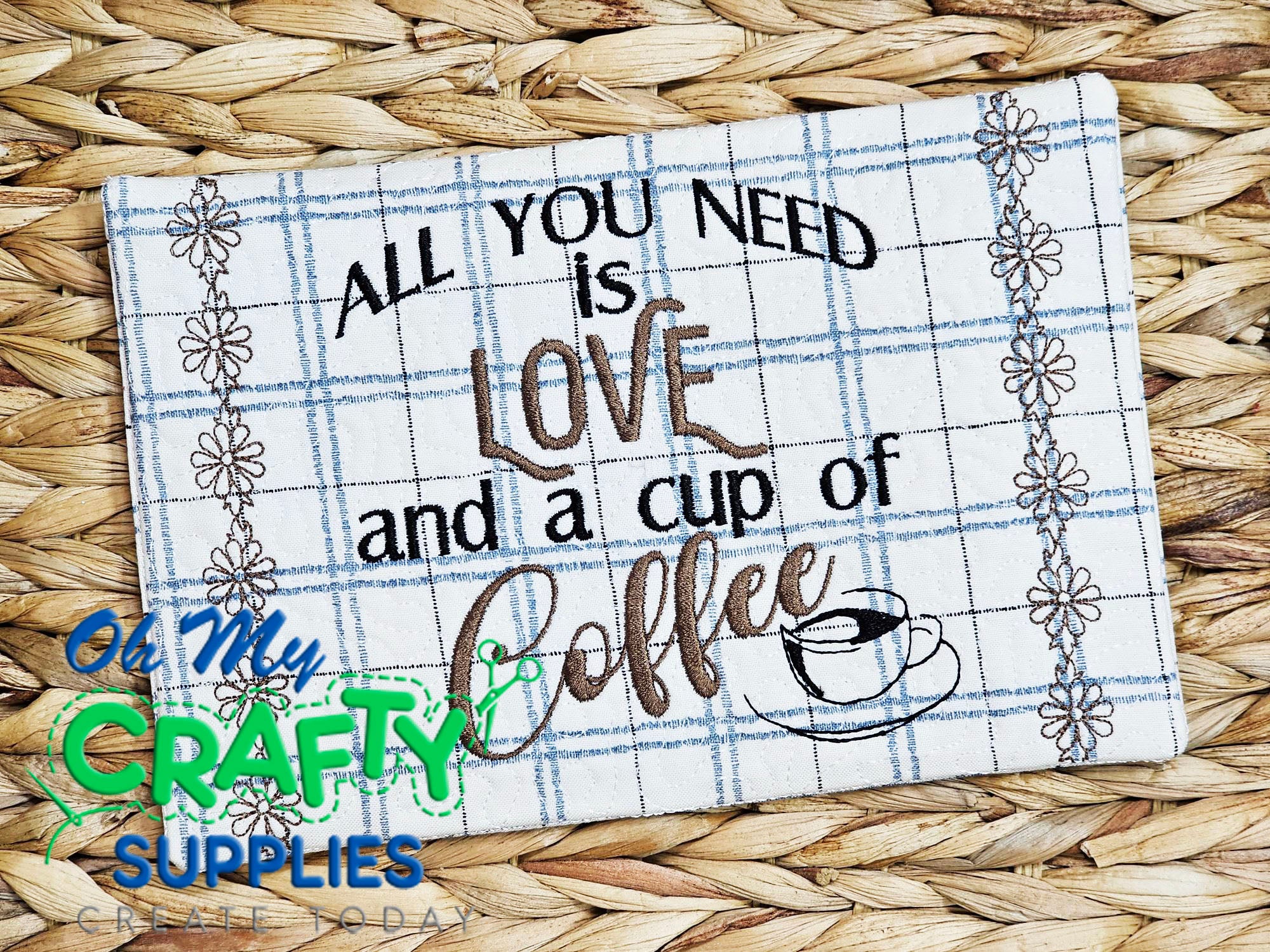 Love and Coffee Mug Rug Embroidery Design (REV)