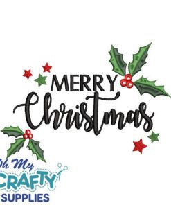 Merry Christmas Holly Stars Embroidery Design