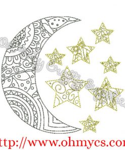 Henna Moon and Stars Embroidery Design