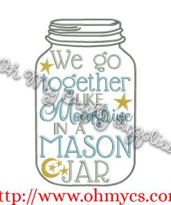 Moonshine in a mason jar embroidery design