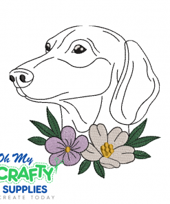 Dachshund Dog with Flowers Embroidery Design