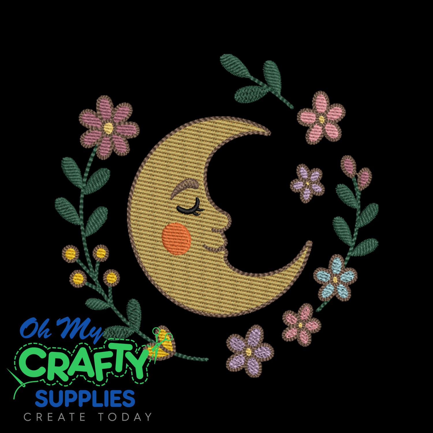 Floral Moon Embroidery Design