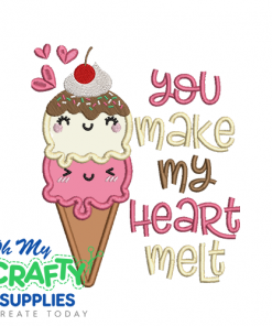 Heart Melt Ice Cream Embroidery Applique Design