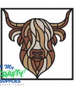 Highland Cow Stained Glass Embroidery Design