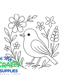 Line Art Floral Bird Embroidery Design