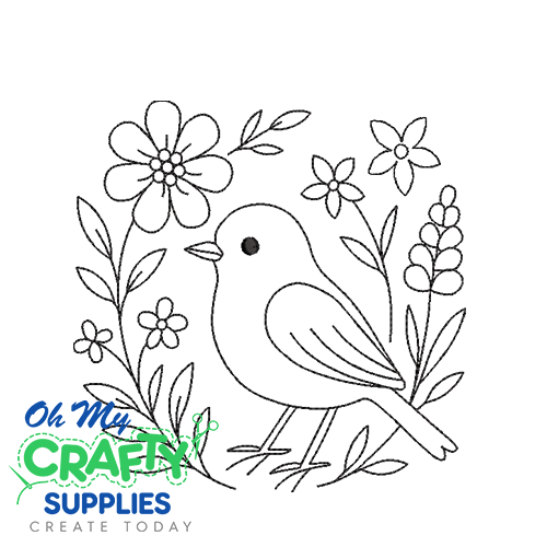 Line Art Floral Bird Embroidery Design